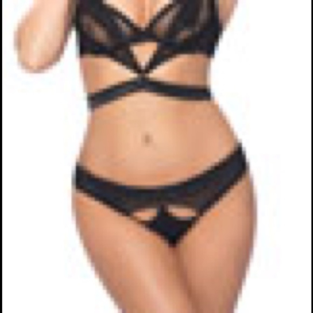Unlined bra and panty with lace & satin.